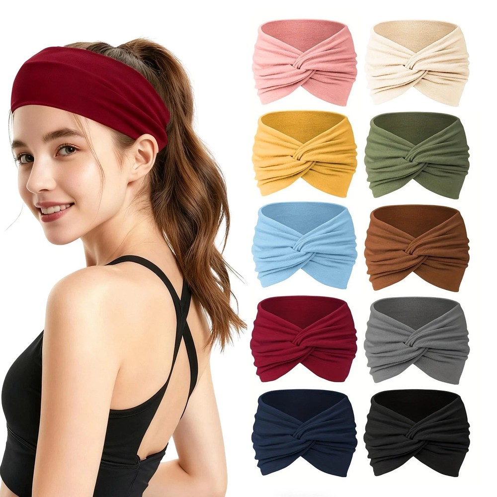 10 PCS Sports Headbands for Women & Men Elastic Wide Hair Band for Running Yoga