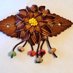 Leather Barrette Hair Clip & Wood Stick Ponytail Holder Flower Boho Pony