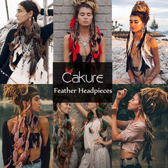 CAKURE Boho Feather Headband Gypsy Headpiece Indian Headdress Hippie Hair Access
