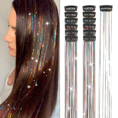 Hair Tinsel 12Pcs Clip in Rainbow Hair Accessories 20.5 Inch Fairy Hair Tinsel