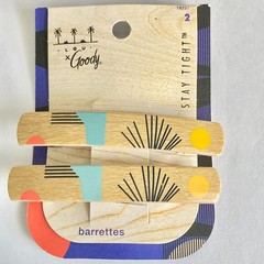 Stay Tight French Barrette Set of 2 Beige Wood Acrylic 3.5″ Long Hair Pop Art