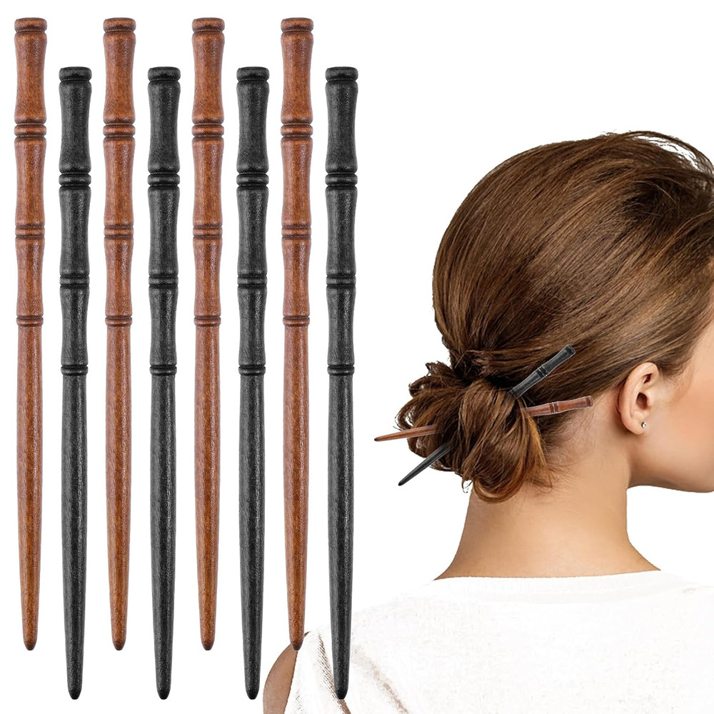 8PCS Wooden Hair Chopsticks Bamboo Hair Sticks Women Hair Pins Bun Holder