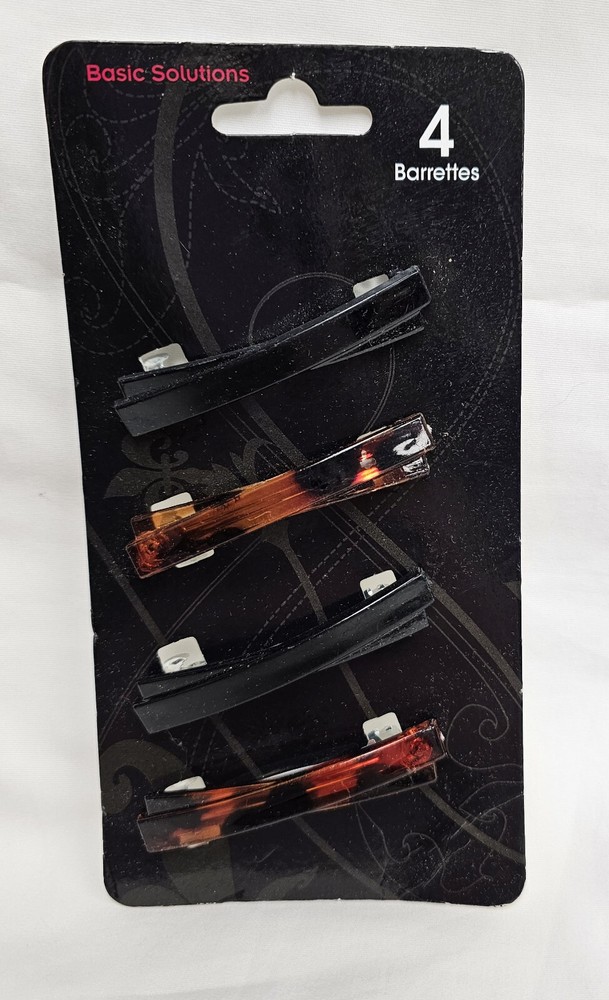 Basic Solutions 4 Barrettes Black Faux Tortoise Original Card Some Wear