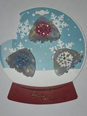 Social Strand Set Of 3 Winter Claw Hair Clips Red Blue White Snowflake Holiday