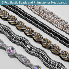 Teenitor 5Pcs Elastic Rhinestone Beaded Headbands, Jeweled Head Bands for Women’