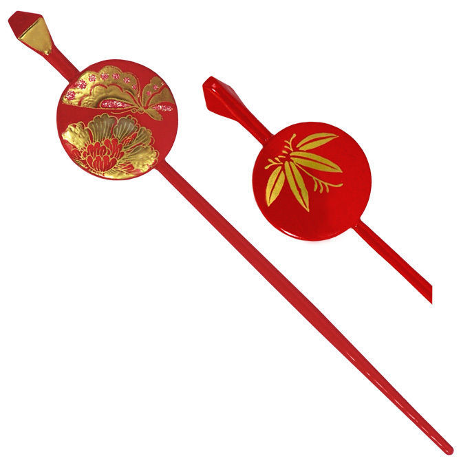 Japanese Geisha Kanzashi Hairpin Hair Stick Red Peony Butterfly, Made in Japan