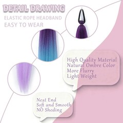 2Pcs Purple Long Straight Synthetic Ponytail Extension Rubber Band Women Hair