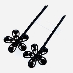 USA Flower Bobby Pin Clip Rhinestone Crystal Hairpin Jeweled Elegant Black #1
