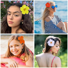 Hawaiian Flower Hair Clips for Women,4Pcs 3.5 Inch Artificial Flower Clips,Plume