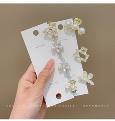 2Pcs Pearl Bangs Hair Clips, Flat + Bunny Ears, 2 Styles for Women