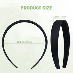 20 Pack Black Satin Cloth Fabric Covered Wide Plastic Headbands DIY Crafting …