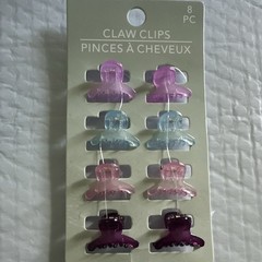 Mini Hair Claw Clips Set of 8 Pink Purple Blue Plastic Solid Classic Women