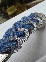 Vintage Delsol Made In France Blue Denim Rhinestone Barrette Hair Clip 3.5″