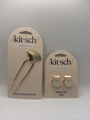 Kitsch Metal Clam Shell Hair Clips 2PC Set Gold & Pearlized Clips