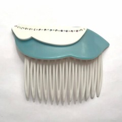Vintage French Hair Side Comb White Pastel Colors Crystal Accent Made in France