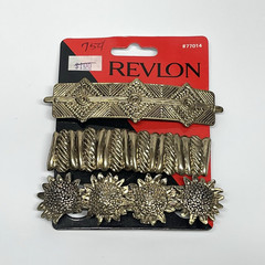 Vintage 1996 Revlon 3-pack Stamped Metal Gold Tone Hair Barrettes Clips NOS
