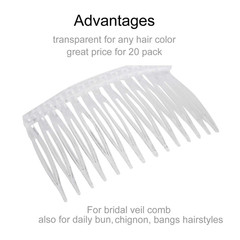 20 Pack Clear Small Plastic Hair Side Comb with Long Teeth Thin Fine Gray Hair P
