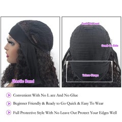 mmiQus 12A Headband Human Hair Wigs Water Wave None Lace Front Glueless Wig With