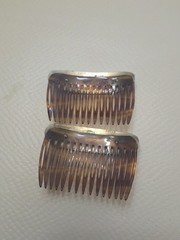 Vtg Silver Abalone & Mother of Pearl Flower Inlay Hair Combs Alpaca Mexico #10
