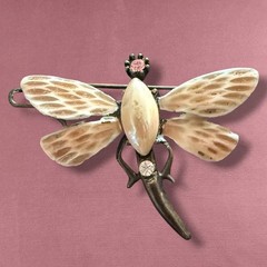 Dragonfly Barrette Enamel Wings Rhinestone Signed Yosca Hair Clip