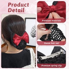 9 PCS Bowknot Hair Snood Net Women Barrette Bow Clip Satin Mesh Hairnet Work