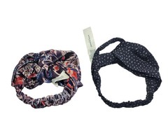 Lot of 2 Lucky Brand Top Knot Elastic Headband Floral / black