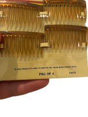 Vintage 1970s Solo Side Combs Hair Accessories Clips NEW Deadstock Brown Set 4