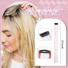 Clip in Hair Tinsel, Pack of 12 Pcs,Glitter Tinsel Hair 20 Inch Black#
