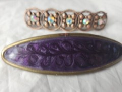 2 Vintage 80s/90s Spring Clasp French Style Hair Clips / Barrettes Bling Purple