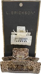 L. ERICKSON SET OF TWO CLAW HAIR CLIPS LEOPARD CHEETA MOP MOTHER OF PEARL BROWN