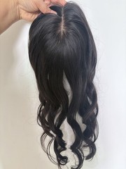 5″x6″Invisible edge Silk Top Permed Wavy 100% Remy Human Hair Topper 12″~18″