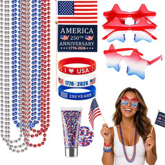 4Th of July Accessories for Women – 18Pcs Red White and Blue Outfits with Face B