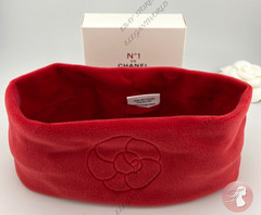 Chanel Nº1 Soft Camellia Logo Hair Band Headband Red Bath Spa Makeup NEW