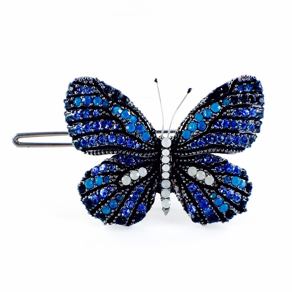 USA BUTTERFLY Hair Clip Hairpin use Swarovski Crystal Elegant Unique Blue B-1