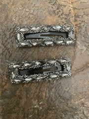 (2) Retro Gunmetal Diamanté Crystal Large Snap-in Rectangle Hair Clips