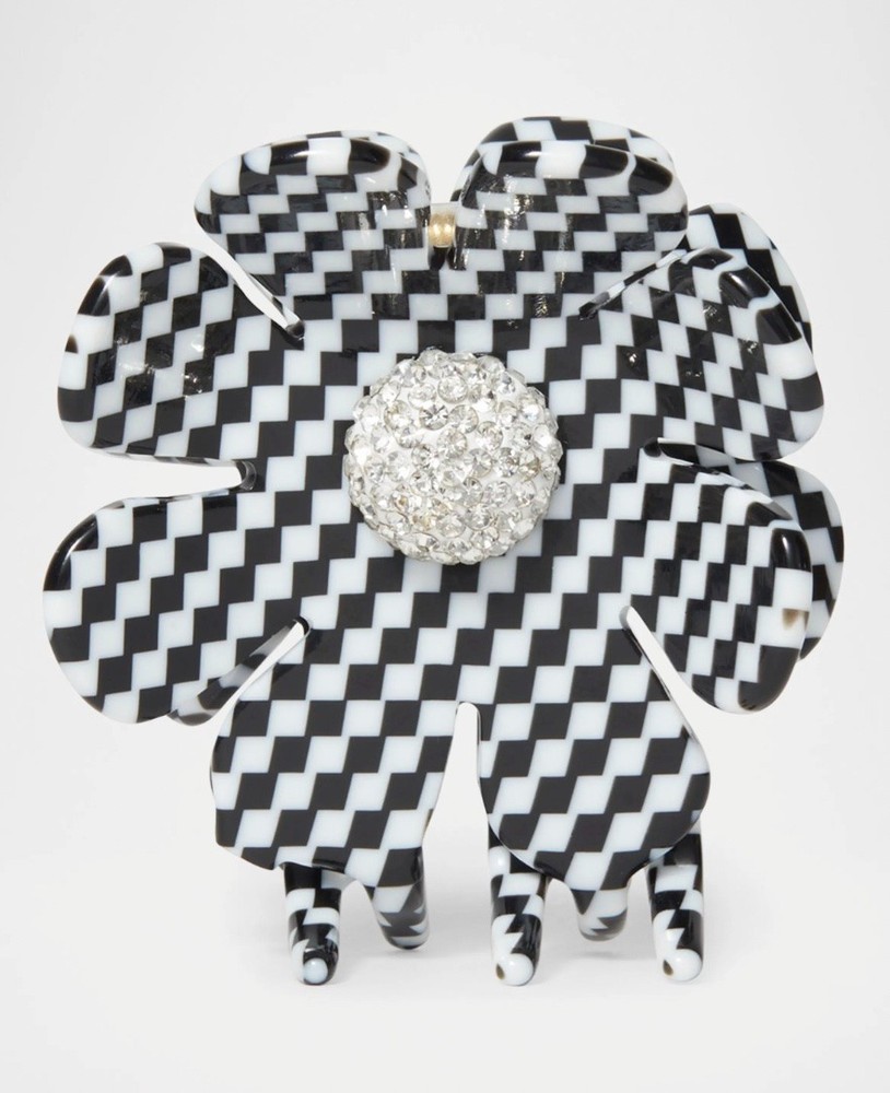 Lele Sadoughi Sunflower Harlequin Black White Check Hair Claw Clip