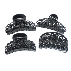 4 Assorted Black Plastic Hollow Foral Hair Claw Clips Jaw Clamp Fashion Lady