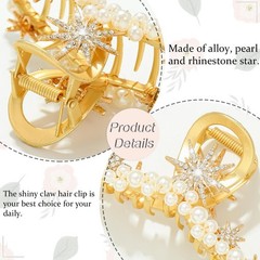 Pearl Hair Claw Clip Gold Rhinestone Star Hair Clips Metal Alloy Claw Clips f…