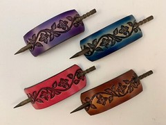2 Floral Hair Barrettes with Sticks, Ponytail Holders, Flowers, Choice of Colors
