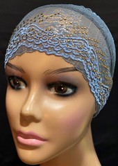 Under Hat / Under Scarf, One Piece Lace with Beads One Size fits All- Green
