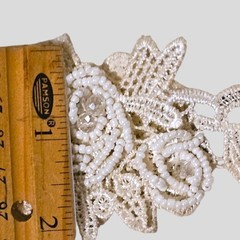 Ivory Beaded Rose Lace Headband Handmade Bridal Hair Accessory Wedding Festival