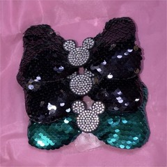 Disney Mickey Mouse Sequin Bow Barrettes Black Green Silver Metal for Women