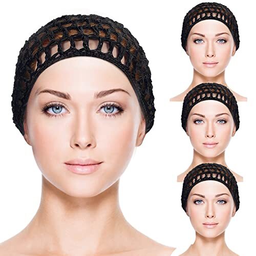 4 Pack Mesh Hair Net Rayon Knit Snood Hat Crochet Hair Wraps for Sleeping