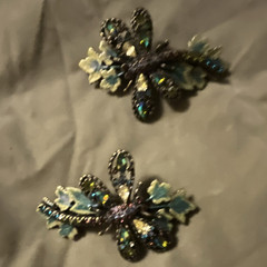 2pc dragonfly Rhinestone Metal Barrette Clips Blue Green Floral