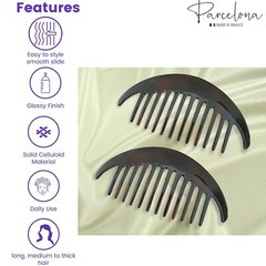 Parcelona French Alice Large Celluloid 12 Teeth Side Hair Combs for Women 2 Pcs