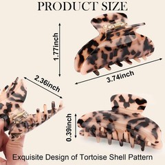 4Pcs Tortoise Shell Non-Slip Hair Claw Clips for Women – Leopard Design, Medium