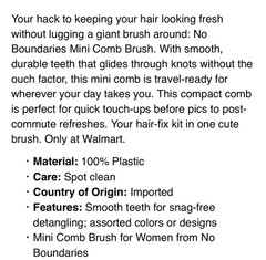 No Boundaries Multicolor Mini Hair Comb NIP Travel Detangling Purse Size