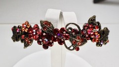 Swarovski Hair Barrette Clip Red Pink Aurora Borealis Gold Tone