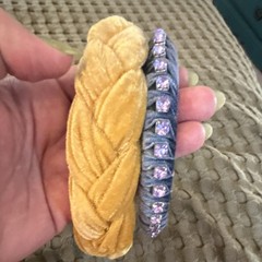 Lot of 2 Women’s Padded Braided Fabric Headbands Yellow Blue Rhinestone
