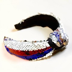 Patriotic Headbands 4th of July Red White Blue Fleur De Lis Sequin Feather NWOT